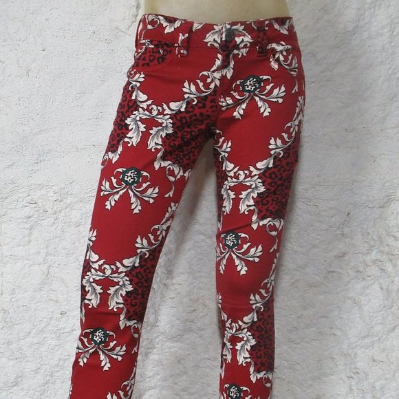 Pants - Maroon Printed Jeggings Size 7